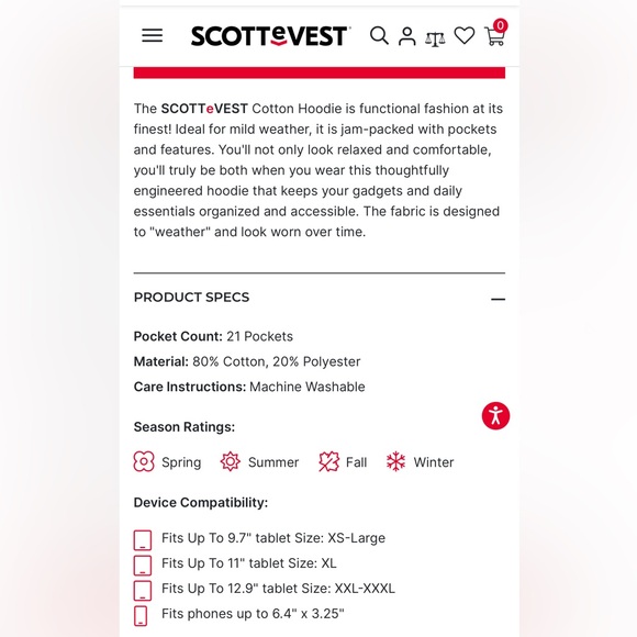 SCOTTeVEST Hoodie Cotton 21 pockets maroon men’s small - Picture 10 of 11